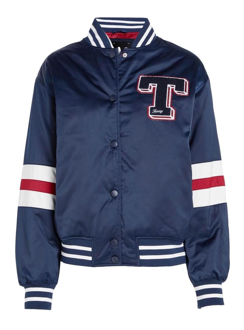Giacca bomber Tommy Jeans Letterman blu per donna