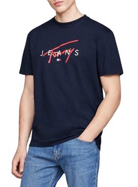 Maglietta Tommy Jeans Signature Twist blu marino per uomo