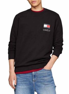 Felpa Tommy Jeans Flag Crew nera per uomo