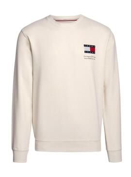 Felpa Tommy Jeans Flag Crew beige per uomo