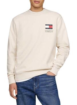 Felpa Tommy Jeans Flag Crew beige per uomo