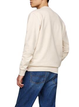 Felpa Tommy Jeans Flag Crew beige per uomo