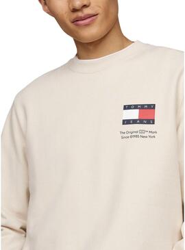 Felpa Tommy Jeans Flag Crew beige per uomo