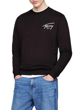 Felpa Tommy Jeans Logo Signature Crew nera per uomo