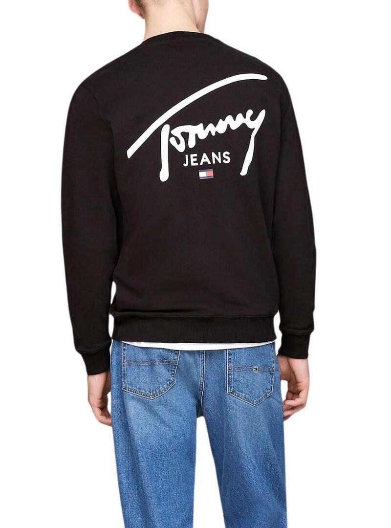 Felpa Tommy Jeans Logo Signature Crew nera per uomo