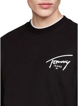 Felpa Tommy Jeans Logo Signature Crew nera per uomo