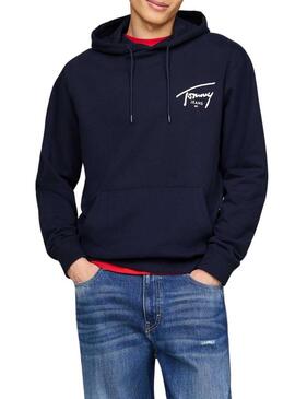 Felpa con cappuccio Tommy Jeans Logo Signature blu navy per uomo