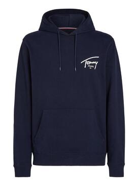 Felpa con cappuccio Tommy Jeans Logo Signature blu navy per uomo