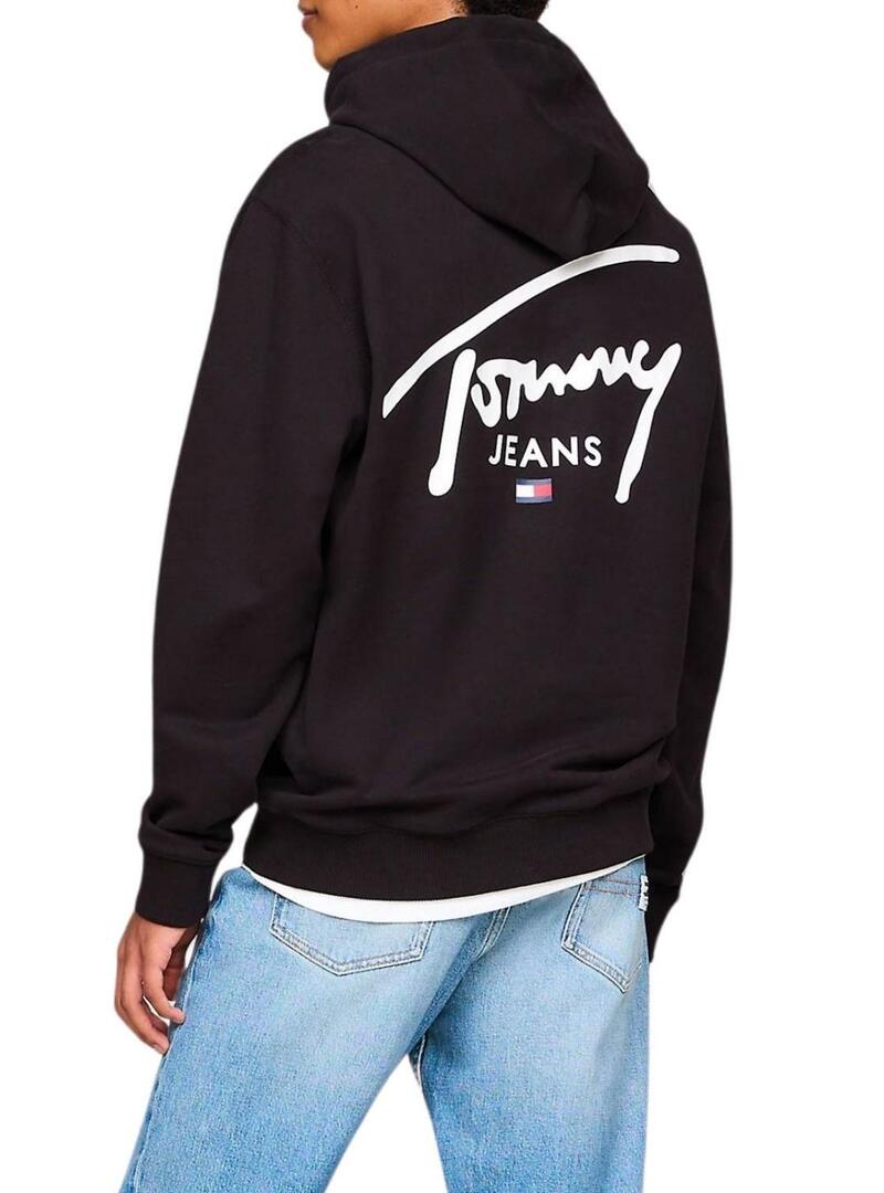 Felpa Tommy Jeans Logo Signature Nero