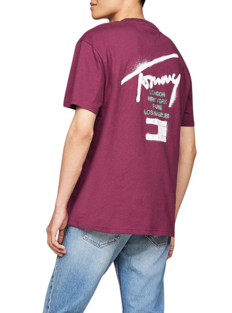 Maglietta Tommy Jeans graffiti viola per uomo
