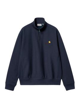 Felpa Carhartt American Script con zip blu marino per uomo