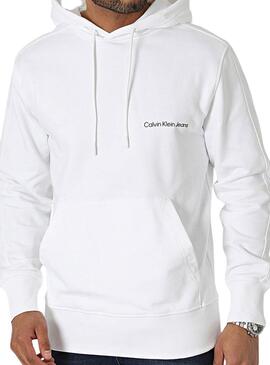 Felpa Calvin Klein Jeans Institutional Hoodie Bianco