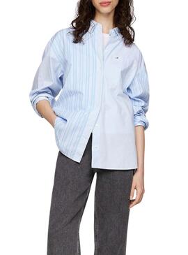 Camicia oversize a righe blu Tommy Jeans per donna