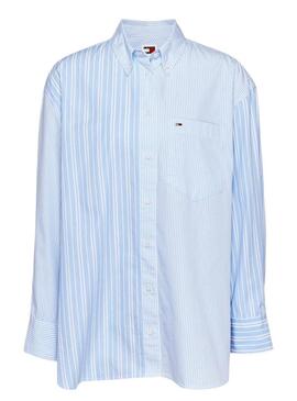 Camicia oversize a righe blu Tommy Jeans per donna