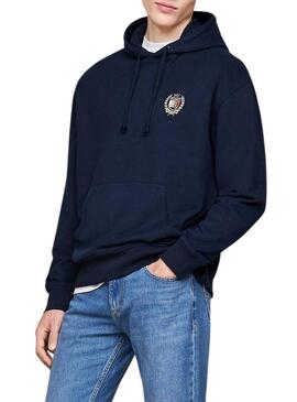 Felpa con cappuccio Tommy Jeans Flag Crest blu scuro per uomo