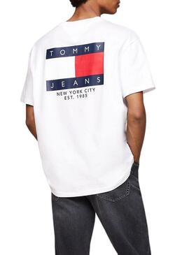 Maglietta Tommy Jeans Logo Flag bianca per uomo