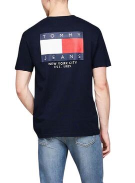 Maglietta Tommy Jeans Logo Flag blu navy per uomo