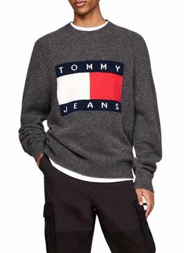 Maglia Tommy Jeans Melange Flag grigia scura per uomo