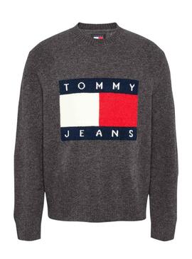 Maglia Tommy Jeans Melange Flag grigia scura per uomo