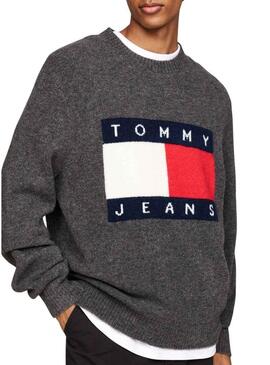 Maglia Tommy Jeans Melange Flag grigia scura per uomo