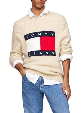 Maglia Tommy Jeans Melange Flag beige per uomo