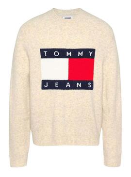 Maglia Tommy Jeans Melange Flag beige per uomo