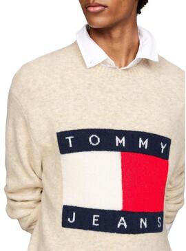 Maglia Tommy Jeans Melange Flag beige per uomo