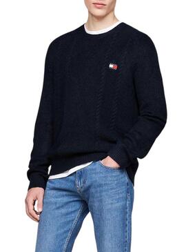 Maglia Tommy Jeans Cable Knit blu navy per uomo