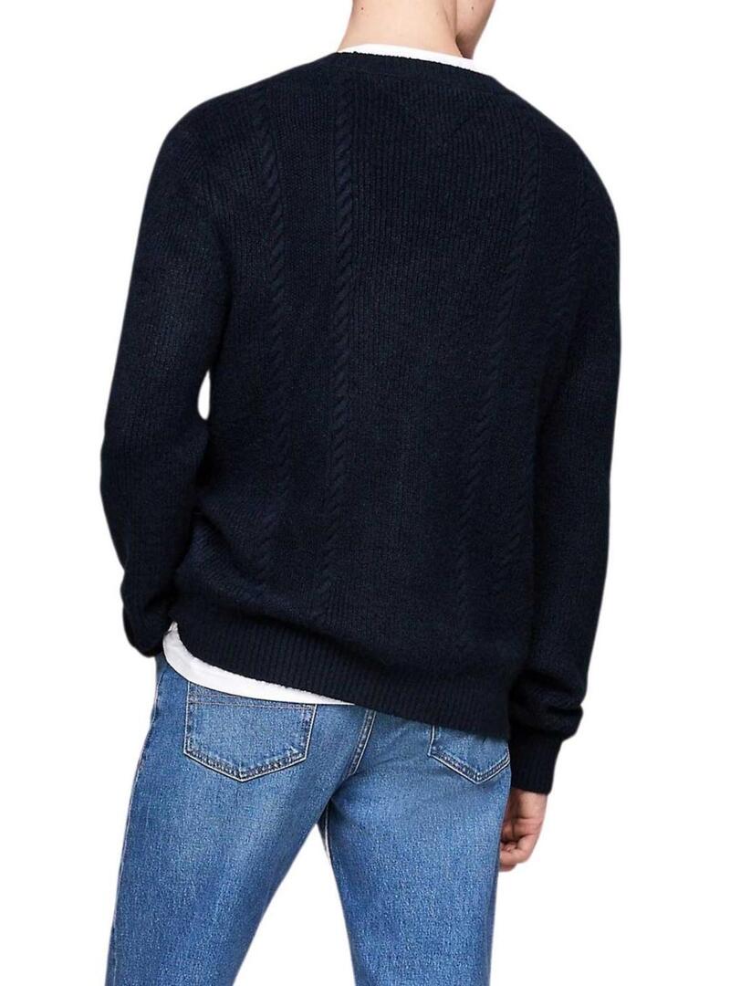 Maglia Tommy Jeans Cable Knit blu navy per uomo