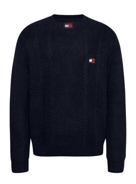 Maglia Tommy Jeans Cable Knit blu navy per uomo