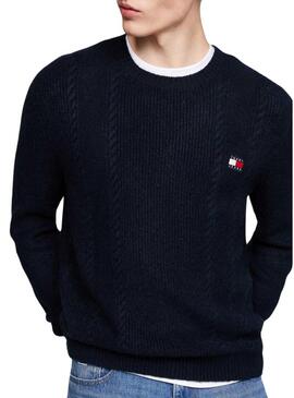 Maglia Tommy Jeans Cable Knit blu navy per uomo