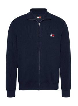 Cardigan Tommy Jeans Badge Zip blu navy per uomo