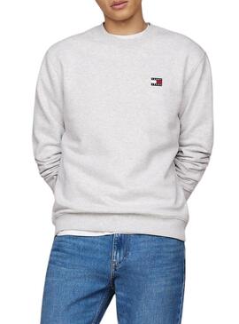 Felpa grigia Tommy Jeans Badge Crew per uomo