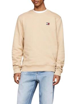 Felpa Tommy Jeans Badge Crew beige per uomo