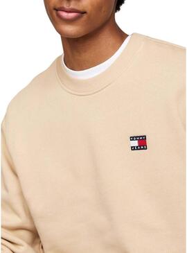 Felpa Tommy Jeans Badge Crew beige per uomo