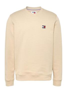 Felpa Tommy Jeans Badge Crew beige per uomo