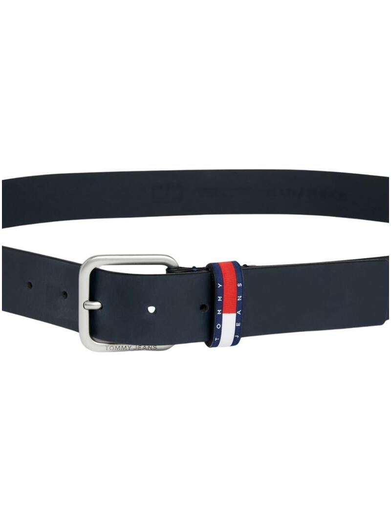 Cintura Tommy Jeans Essential Ryan in pelle blu navy