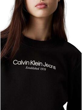 Felpa Calvin Klein Jeans Institutional Logo nera per donna