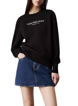 Felpa Calvin Klein Jeans Institutional Logo nera per donna