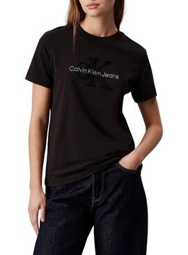 Maglietta Calvin Klein Jeans Chenille nera per donna