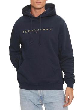 Felpa Tommy Jeans Linear Gold blu navy per uomo