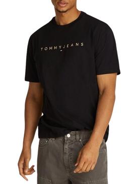 Maglietta Tommy Jeans Gold linear nera per uomo