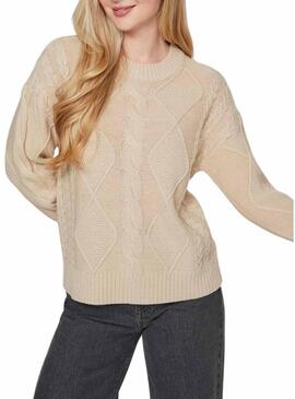 Maglione Vila Vilou beige a punto intrecciato per donna