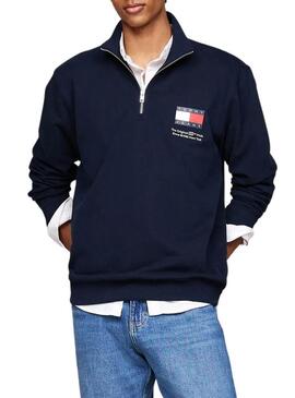 Felpa Tommy Jeans Half Zip blu scuro per uomo