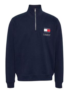 Felpa Tommy Jeans Half Zip blu scuro per uomo