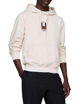 Felpa Tommy Hilfiger Vertical Flag beige per uomo