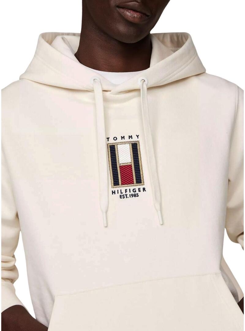 Felpa Tommy Hilfiger Vertical Flag beige per uomo