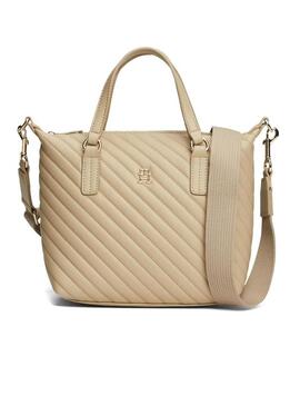 Borsa Tommy Hilfiger Poppy trapuntata beige per donna