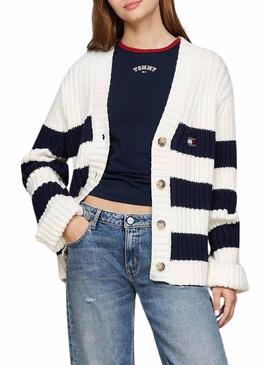 Cardigan Tommy Jeans blu e bianco per donna