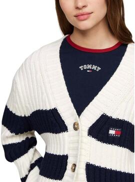 Cardigan Tommy Jeans blu e bianco per donna